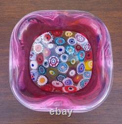 Seguso Murano Millefiori Flower Canes Italian Art Glass Pink Incalmo Rim Bowl