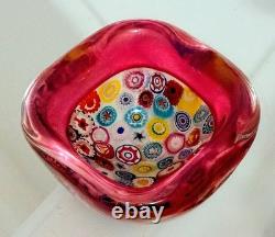Seguso Murano Millefiori Flower Canes Italian Art Glass Pink Incalmo Rim Bowl