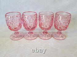 Set 4 Moon and Stars Pattern Glass Fenton LG Wright PINK Goblets