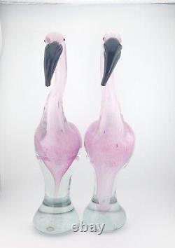 Set Of 2 TALL Art Glass Pink Flamingos Fabrique A La Main