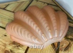 Set Of 3 Vintage Art Deco Pink Scalloped Clam Shell Glass Shades- 1930's Design