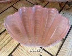 Set Of 3 Vintage Art Deco Pink Scalloped Clam Shell Glass Shades- 1930's Design