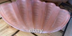 Set Of 3 Vintage Art Deco Pink Scalloped Clam Shell Glass Shades- 1930's Design