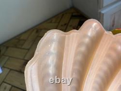 Set Of 3 Vintage Art Deco Pink Scalloped Clam Shell Glass Shades- 1930's Design