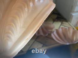 Set Of 3 Vintage Art Deco Pink Scalloped Clam Shell Glass Shades- 1930's Design