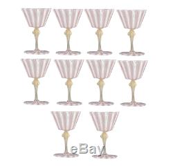 Set of 10 Vintage Venetian Glass Goblets Latticino Wine Water Stem