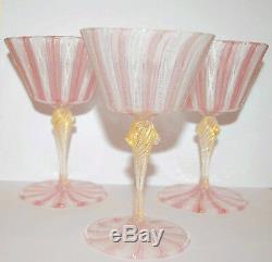 Set of 10 Vintage Venetian Glass Goblets Latticino Wine Water Stem