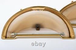 Set of 2 Antique French Art Deco Wall Sconces Gold & Frosted Pink Glass 13.5 W
