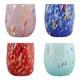 Set of Four 4 Murano Glass Drinking Art Tumbler Pink Red Blue Multi Millefiori
