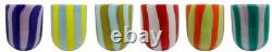 Set of Six 6 Murano Art Glass Tumblers Canne Opaque Pink Green Blue Yellow Red
