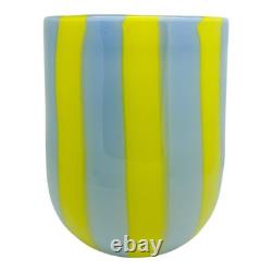 Set of Six 6 Murano Art Glass Tumblers Canne Opaque Pink Green Blue Yellow Red