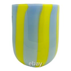 Set of Six 6 Murano Art Glass Tumblers Canne Opaque Pink Green Blue Yellow Red
