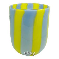 Set of Six 6 Murano Art Glass Tumblers Canne Opaque Pink Green Blue Yellow Red