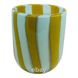 Set of Six 6 Murano Art Glass Tumblers Canne Opaque Pink Green Blue Yellow Red
