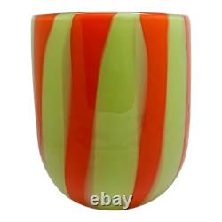 Set of Six 6 Murano Art Glass Tumblers Canne Opaque Pink Green Blue Yellow Red