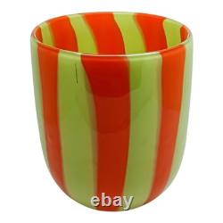 Set of Six 6 Murano Art Glass Tumblers Canne Opaque Pink Green Blue Yellow Red