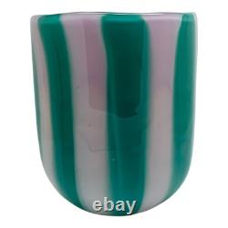 Set of Six 6 Murano Art Glass Tumblers Canne Opaque Pink Green Blue Yellow Red