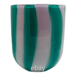 Set of Six 6 Murano Art Glass Tumblers Canne Opaque Pink Green Blue Yellow Red