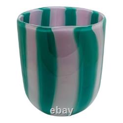 Set of Six 6 Murano Art Glass Tumblers Canne Opaque Pink Green Blue Yellow Red