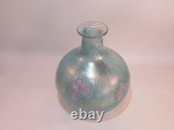 Siddy Langley Irridescent Glass Stoppered Vase Acid Edged Signed 2003