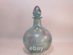 Siddy Langley Irridescent Glass Stoppered Vase Acid Edged Signed 2003