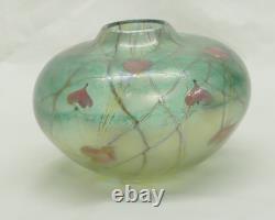 Siddy Langley Studio Glass Globular Vase, Green & Pink Love Hearts Signed 1985