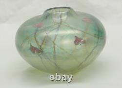 Siddy Langley Studio Glass Globular Vase, Green & Pink Love Hearts Signed 1985