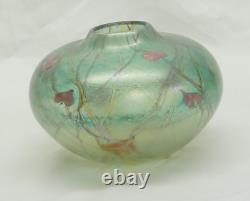 Siddy Langley Studio Glass Globular Vase, Green & Pink Love Hearts Signed 1985