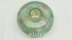 Siddy Langley Studio Glass Globular Vase, Green & Pink Love Hearts Signed 1985