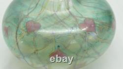 Siddy Langley Studio Glass Globular Vase, Green & Pink Love Hearts Signed 1985