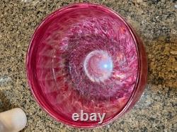 Signed Art Glass Bowl Pink Cranberry Swirl Hand Blown Studio Glass 8 Large