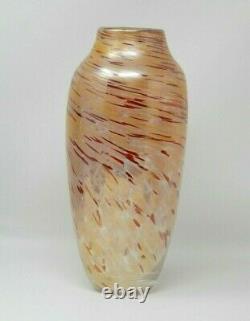 Signed Art Glass Vase Iridescent Peach Tan Red Swirl Rosetree New Orleans 11