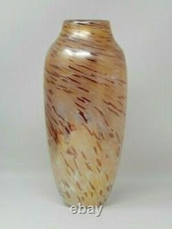 Signed Art Glass Vase Iridescent Peach Tan Red Swirl Rosetree New Orleans 11