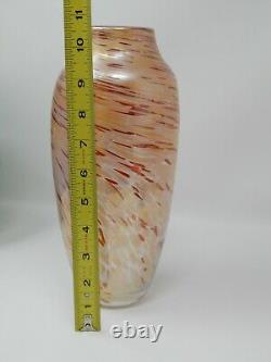 Signed Art Glass Vase Iridescent Peach Tan Red Swirl Rosetree New Orleans 11