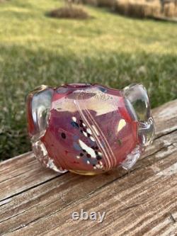Signed Christopher Thornton Pink And Red Art Glass Chest/Vase