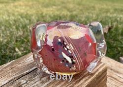 Signed Christopher Thornton Pink And Red Art Glass Chest/Vase