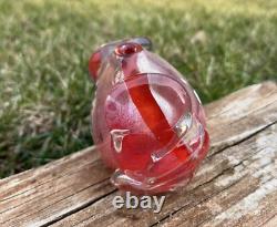 Signed Christopher Thornton Pink And Red Art Glass Chest/Vase