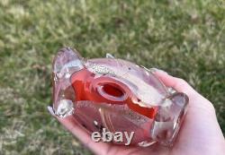 Signed Christopher Thornton Pink And Red Art Glass Chest/Vase