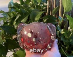 Signed Christopher Thornton Pink And Red Art Glass Chest/Vase