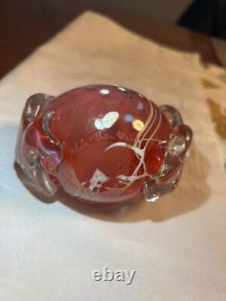 Signed Christopher Thornton Pink And Red Art Glass Chest/Vase