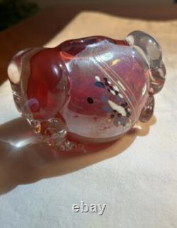 Signed Christopher Thornton Pink And Red Art Glass Chest/Vase