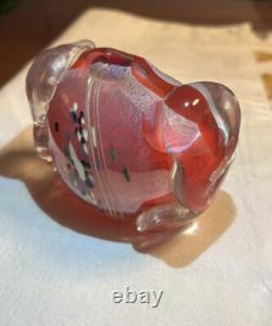 Signed Christopher Thornton Pink And Red Art Glass Chest/Vase
