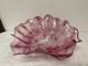 Signed DAVE DONALSON Hand Blown ART GLASS BOWL VASE Extra Large Ruffled Pink
