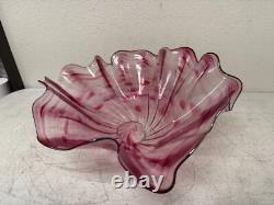 Signed DAVE DONALSON Hand Blown ART GLASS BOWL VASE Extra Large Ruffled Pink