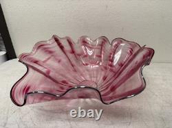 Signed DAVE DONALSON Hand Blown ART GLASS BOWL VASE Extra Large Ruffled Pink