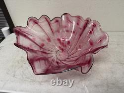 Signed DAVE DONALSON Hand Blown ART GLASS BOWL VASE Extra Large Ruffled Pink
