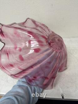 Signed DAVE DONALSON Hand Blown ART GLASS BOWL VASE Extra Large Ruffled Pink