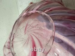 Signed DAVE DONALSON Hand Blown ART GLASS BOWL VASE Extra Large Ruffled Pink