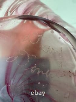 Signed DAVE DONALSON Hand Blown ART GLASS BOWL VASE Extra Large Ruffled Pink