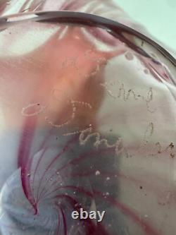 Signed DAVE DONALSON Hand Blown ART GLASS BOWL VASE Extra Large Ruffled Pink